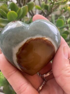 Polished Green and Brown Heart-Shaped Decorative Stone
